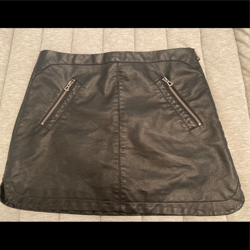 Black High Cut Leather Skirt